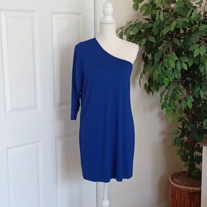 EUC Trina Turk One Shoulder Dolman Sleeve Royal Blue Bodycon Dress Size …